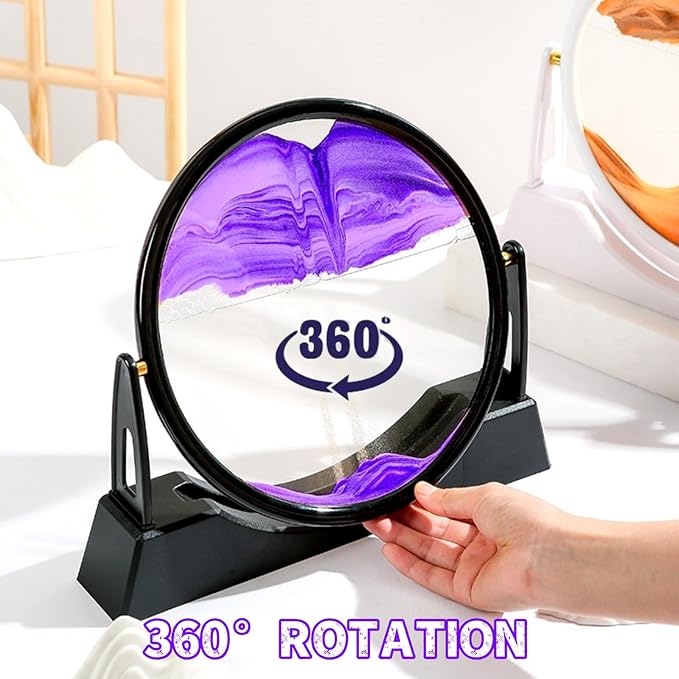 ZSDSZDZY Moving Sand Art Picture Liquid Motion, 3D Quicksand Décor, Deep Sea Sandscapes with Display Flowing Sand Frame for Relaxing, Desktop Office Home Decoration (Purple)