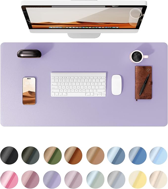 YSAGi Leather Desk Protector, Office Mat, Large Mouse Mat, Non-Slip PU Leather Blotter, Laptop Desk Pad, Waterproof Writing Pad for Office and Home (Light Purple, 31.5" x 15.8")