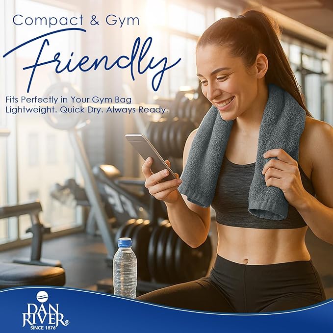 DAN RIVER 6-Pack Premium Hand Towels (16x28 Inches) - 100% Cotton, Ultra Soft, Lightweight, Highly Absorbent Towels for Bathroom, Spa, Gym, Salon, Hotel, and Travel - 550 GSM – Gray