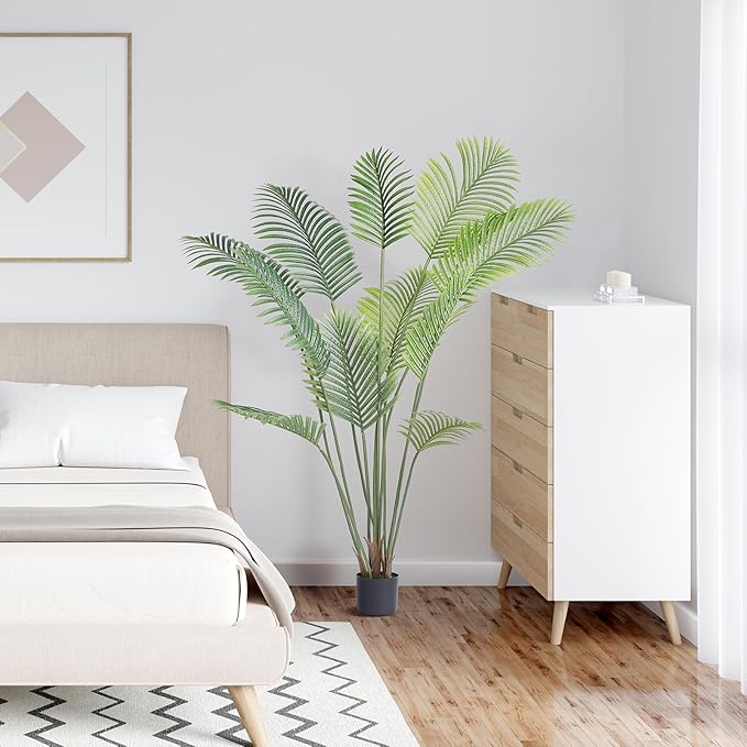 VEVOR Artificial Palm Tree, 6 FT Tall Faux Plant, Secure PE Material & Anti-Tip Tilt Protection Low-Maintenance Plant, Lifelike Green Fake Tree for Home Office Warehouse Decor Indoor Outdoor