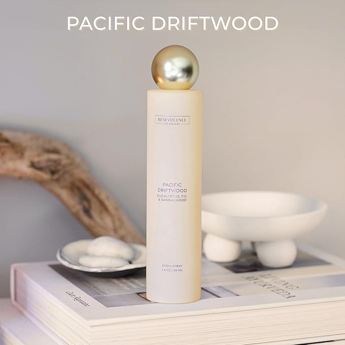Eucalyptus, Fig & Sandalwood Room Spray | Benevolence LA Pacific Driftwood | 3.4oz | Home, Pillow & Linen Fragrance Spray | Low VOC, No Alcohol | Holiday & Christmas Gift | Malibu Sands Collection