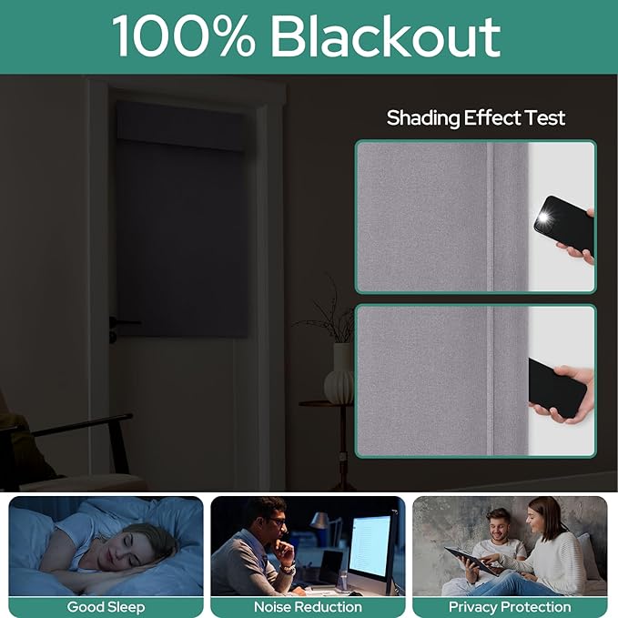 HOMEIDEAS 100% Light Gray Linen Blackout French Door Curtains, Privacy Door Window Curtains, 30 X 40 Inch Room Darkening Blinds, Thermal Insulated Shades for Bedroom, 1 Panel