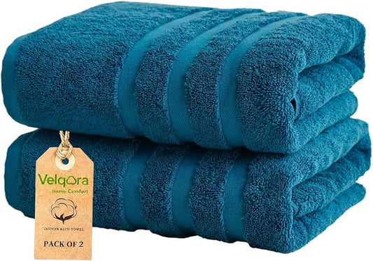 Cotton Bath Towel – Large 30x60 Inches, Soft, Thick & Absorbent Towel for Bathroom, Spa, or Home Use (Blue, 2 Pack – 30"x60")
