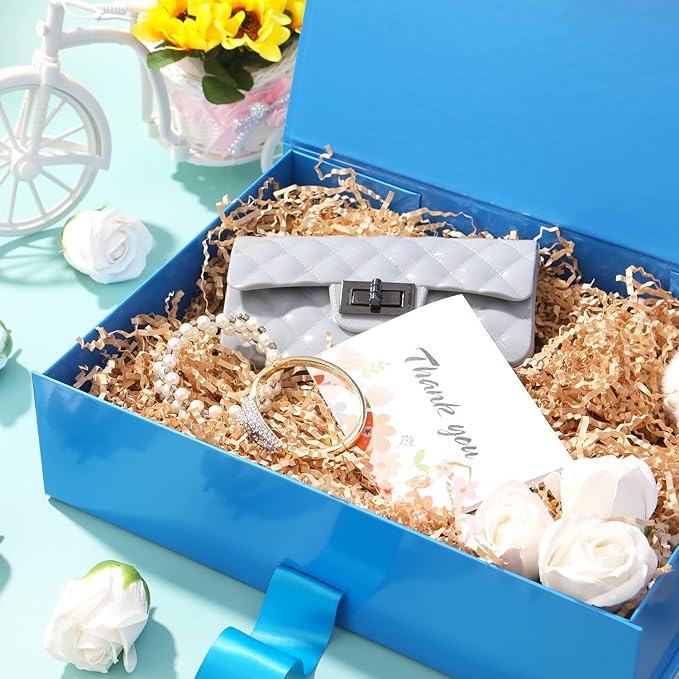 GREEN BEAN Large Gift Box with Lid for Presents 13x9.7x3.4 Inches, Fathers Day Blue Magnetic Gift Box with Ribbon, Groomsmen Proposal Box, Luxury Gift Boxes (Glossy Blue)