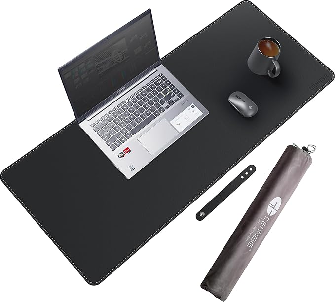 CENNBIE Leather Desk Mat Protector, 35.5" x 16" Extra Large Leather Office Desk Pad Mat for Full Desk, Computer Desk Mat on top of desks - Oversized Large Mouse Pad (Black)