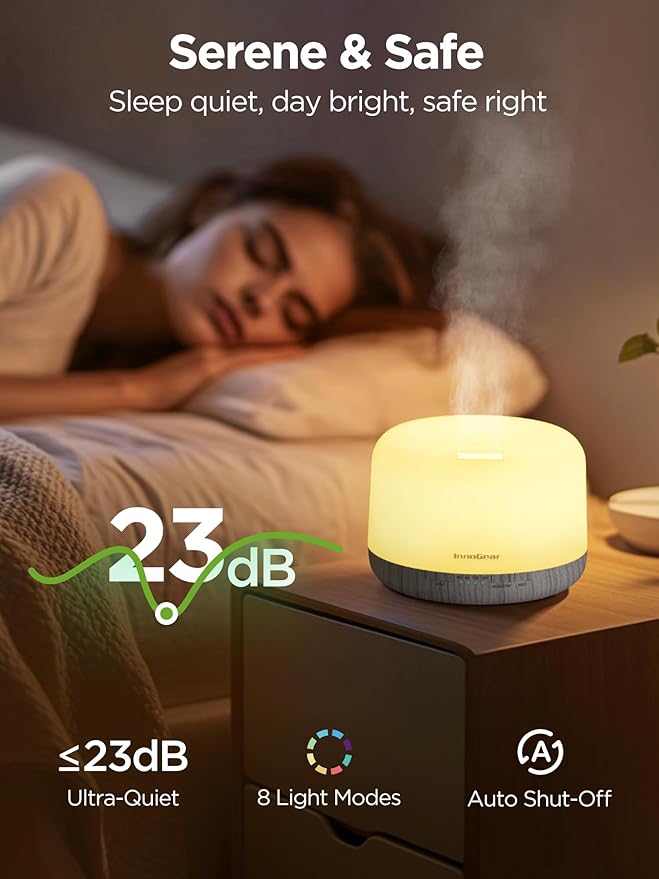 InnoGear Aromatherapy Diffuser & 10 Essential Oils Set, 500ml Essential Oil Diffuser with Remote Control Ultrasonic Cool Mist Scent Humidifier Vaporizer Auto-Off Timer for Room Office Home, White