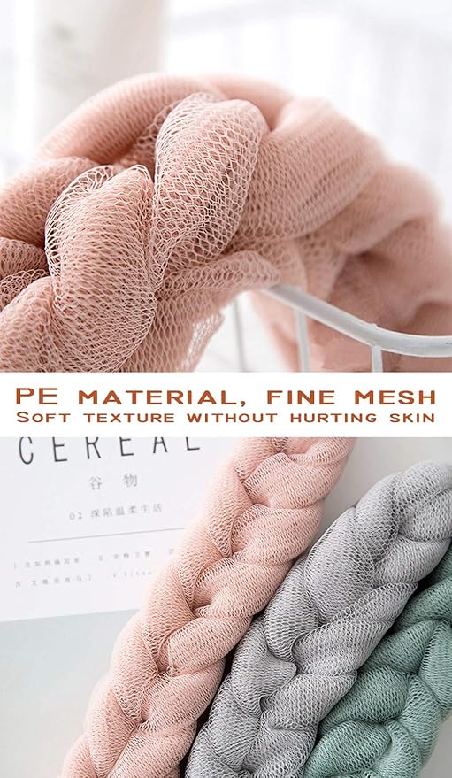 AARainbow 2 Packs Long Stretch Back Sponge with Rope Handles Back Scrubber Bath Shower Mesh Sponge Exfoliating Body Scrub Stretch Braided Loofah for Men and Women (2 Gray)