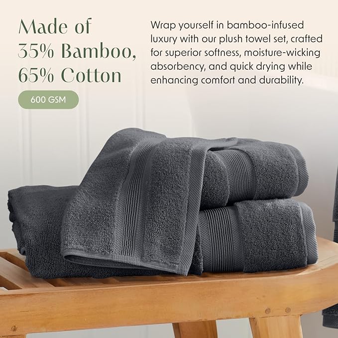Springtree Home Luxury Viscose from Bamboo Bath Towel Set of 4 | 35% Viscose from Bamboo - 65% Cotton | Absorbent Quick-Dry Towels for Bathroom | Oeko-TEX Standard 100 Cotton | Iron Grey