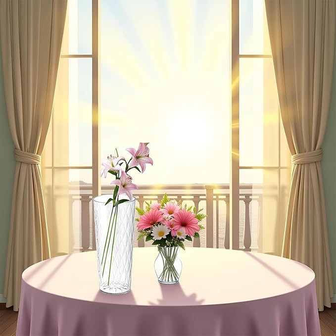 Clear Acrylic Ribbed Vase Wide Flower Plastic Vases for Centerpieces Mouth Vase Pot Container Large Cylinder Decorative Display Tulips Wide for Home Wedding Party Table Home Shatter-Proof