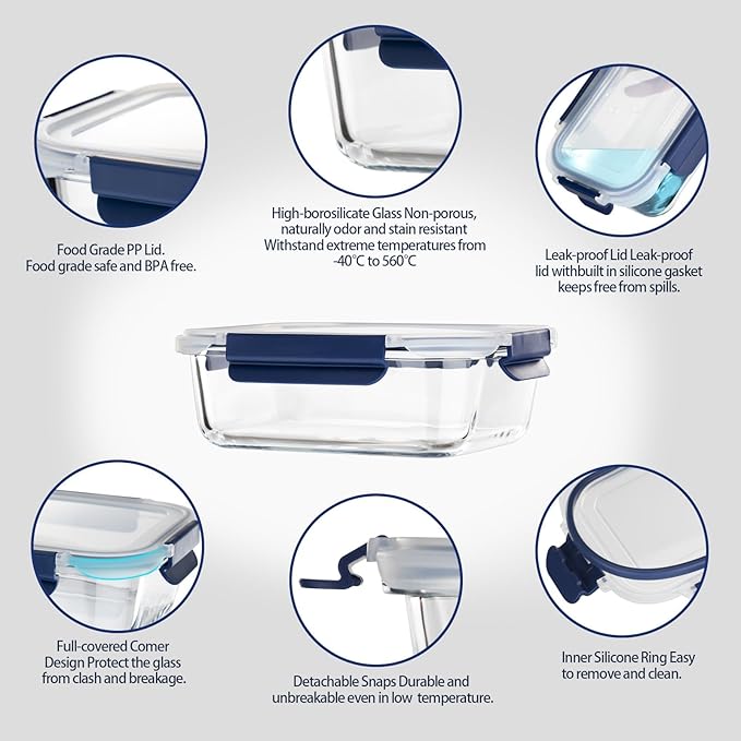 Glass Food Storage Containers with Lids Airtight, [10 Pack] Glass Meal Prep Containers, Storage Container Set with Bpa-free Lid for Food, Lunch Bento Box