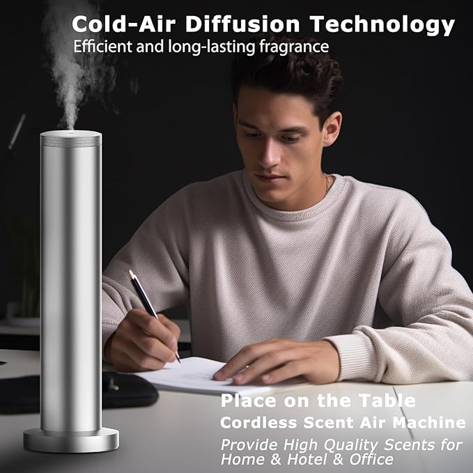 2025 Upgraded Cordless Rechargeable Diffuser - Hotel Scent Diffuser for Whole House- Scent Air Machine -App Bluetooth Control - Waterless Essential Oil Diffuser for Large Room, Studio Office -Silver