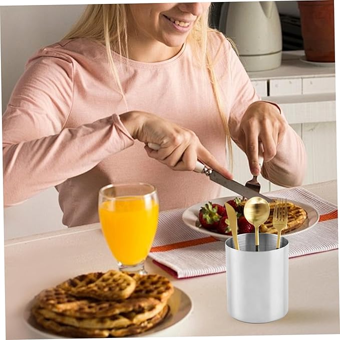 Gcroet Stainless Steel Utensil Holder, 3.2x3.9 Inch Utensil Crock for Spoon Fork, Space-saving Easy Clean Stainless Steel Container for Kitchen Counter...