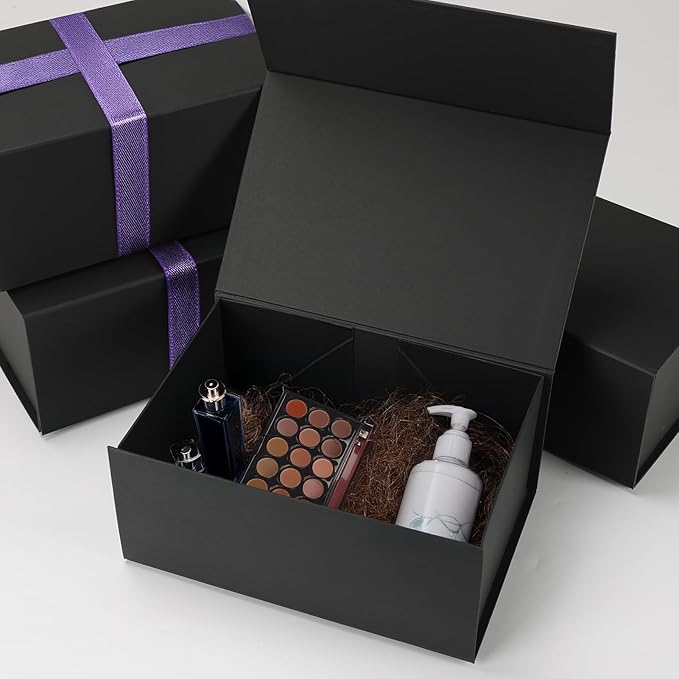 Schliersee 4Packs 9x6x4 Gift Box with Magnetic Lid for Present, Black Gifts Wrap Box for Birthday, Wedding, Groomsmen Bridesmaid