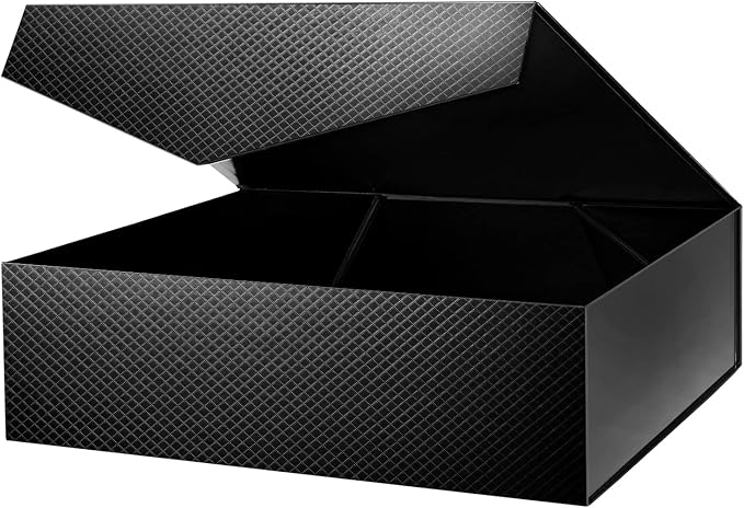 Extra Large Gift Box with Lids 16.3x14.2x5 Inches, Black Groomsman Proposal Boxes with Magnetic Closure for All Occasion (Lattice Texture)