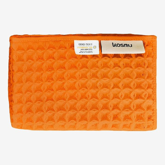 Luxury Japanese Cotton Silk Waffle Bath Towel | Plush, Absorbent, and Quick Dry (Coral Orange, Face Towel, 16" x 16")