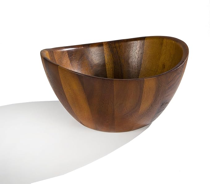 Nambé Harmony 3-Piece Salad Set – 12" Acacia Wood Serving Bowl with 12" Tongs – Designer Salad Bowl & Server Set for Dining, Entertaining & Kitchen Décor – Flowing Curves & Elegant Lines