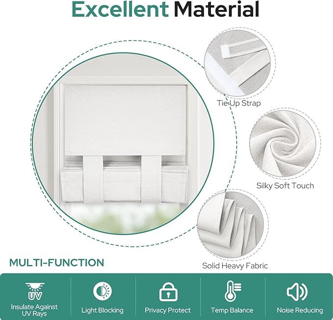 HOMEIDEAS 100% Linen Blackout Sidelight Curtains for Front Door, Side Door Window Curtains, Small Window,Thermal Insulated Covering, 1 Panel, W12 X L68 Inch, White