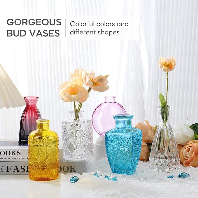 BIGIVACA Glass Bud Vases Set of 12 - Small Clear Flower Vase for Wedding Centerpieces, Home Decor, Party Decorations