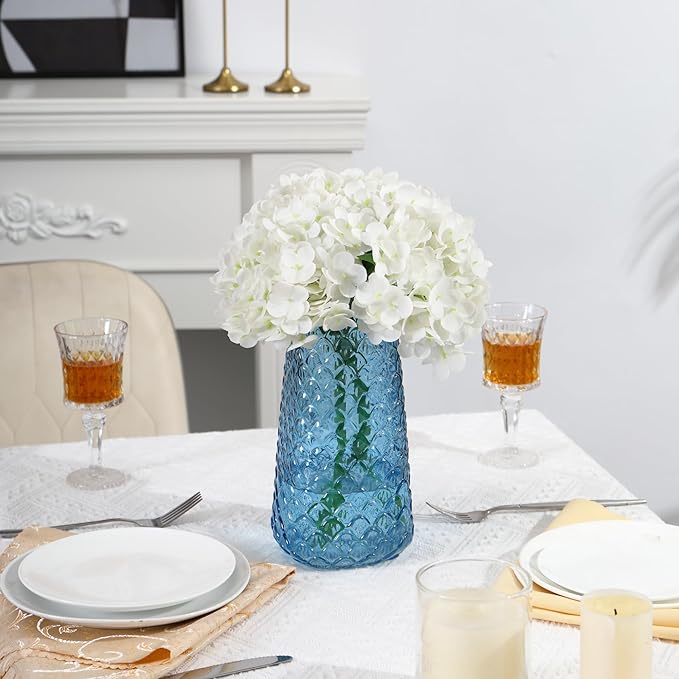 Glass Vase, Blue Flower Vase for Bouquet, Large Glass Vases for Flowers, Modern Vases for Living Room, Bedroom, Dining Table, Office, Kitchen, Wedding, 9 Inches