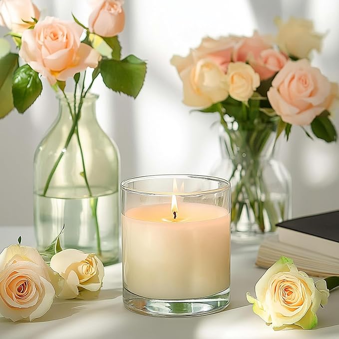 12 Pack 14 fl.oz Glass Candle Jars - Clear Empty Glass Vassels with Bamboo Lids, Bulk Candle Containers Jars for Making Candles 12 14 fl.oz