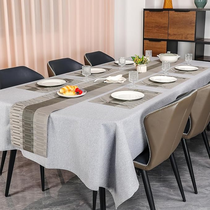 Placemats Set of 8, Vinyl Woven Place Mats Indoor Set of 8 Washable Wipeable PVC Table Mats Heat-Resistant Non Slip Placemat for Kitchen Dining Outdoor Table (Gray Dark Gray, Set of 8)