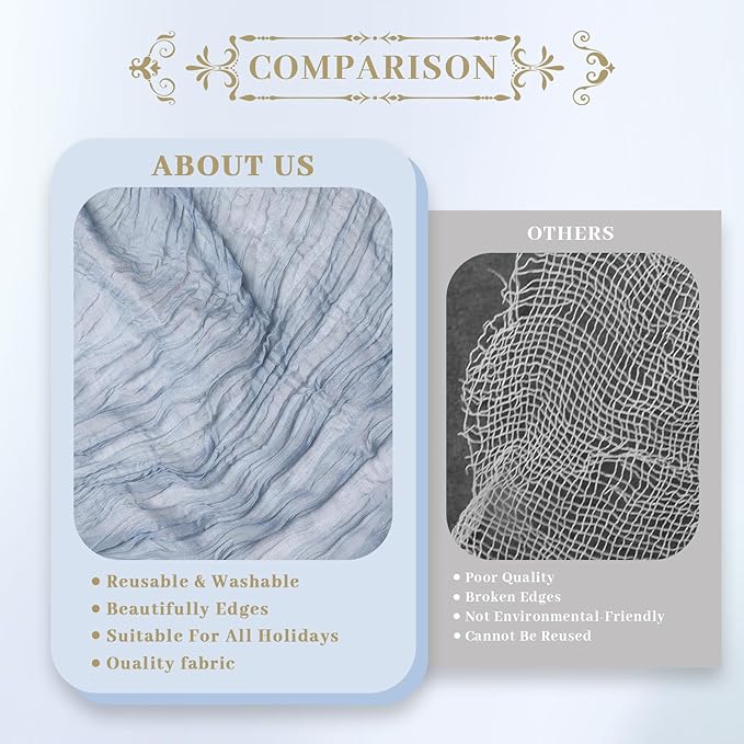 Le courant 3 Pieces Cheesecloth Table Runner Mothers Day 10Ft Cheese Cloth Gauze for Boho Rustic Wedding Baby and Bridal Shower, Birthday Party Table Decor , Home Decorations Dusty Blue