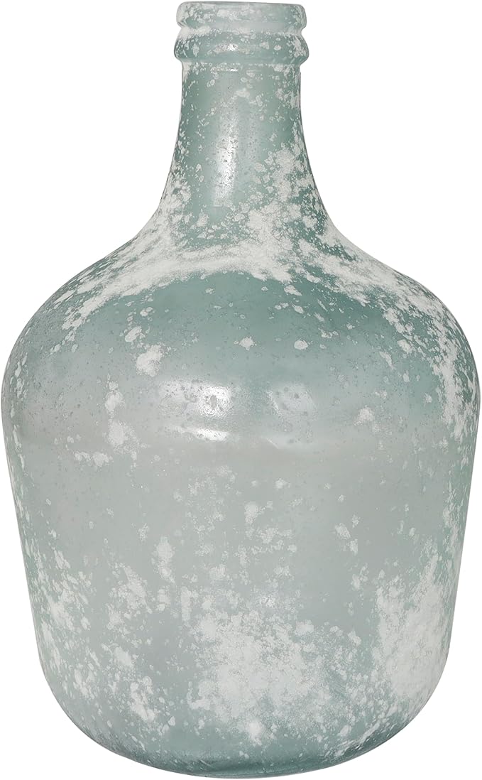 Deco 79 Recycled Glass Handmade Decorative Vase Wide Frosted Spanish Bottle Centerpiece Vase, Flower Vase for Home Decoration 11" x 11" x 17", Clear