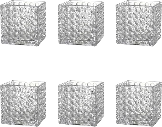 Square Vases Set of 6, 4" x 4" x 4" Square Glass Vases for Flowers, Clear Flower Vase for Centerpieces, Small Bubble Vase for Wedding, Party, Home, Office, Parties, Events