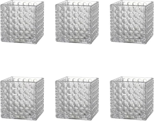Square Vases Set of 6, 4" x 4" x 4" Square Glass Vases for Flowers, Clear Flower Vase for Centerpieces, Small Bubble Vase for Wedding, Party, Home, Office, Parties, Events