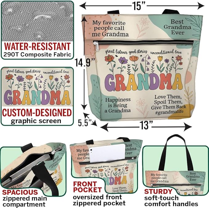 Aesthetic Tote Bag with Zipper & Pockets, Thoughtful Shoulder Bag Gift for Grandma and Women on the Go