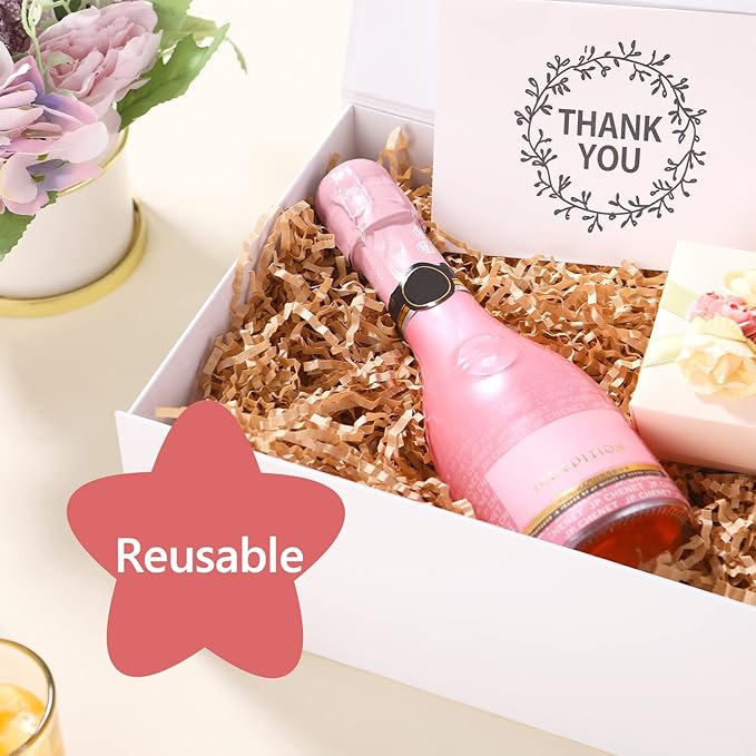 6 White Gift Boxes with Lids for Presents, Magnetic Closure Rectangle Collapsible Gift Boxes, Bridesmaids Proposal Boxes, Wedding, Birthday Gift Packaging (9x6.5x3.8 Inches)