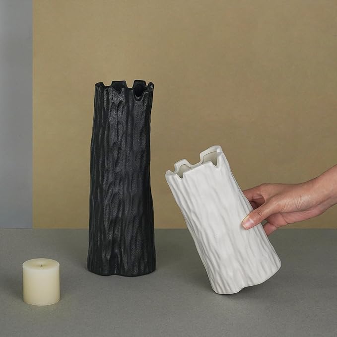 White Matte Ceramic Vase, Organic Nature Shape, 7.5 Inch Boho Nordic Ins Style Decorative Flowers Vase, Living Room Bedroom Entryway Minimalist Centerpiece Decor, Birthday Gifts for Women