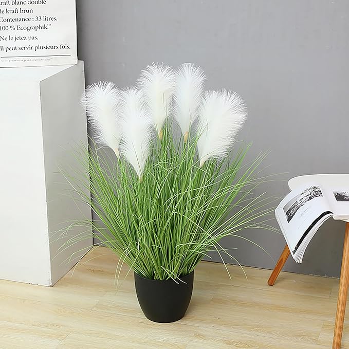35" Artificial Potted Plant with Reed Flowers, Tall Faux Pampas Greenery for Indoor Home Decor, Living Room, Lobby, Bathroom, Wedding