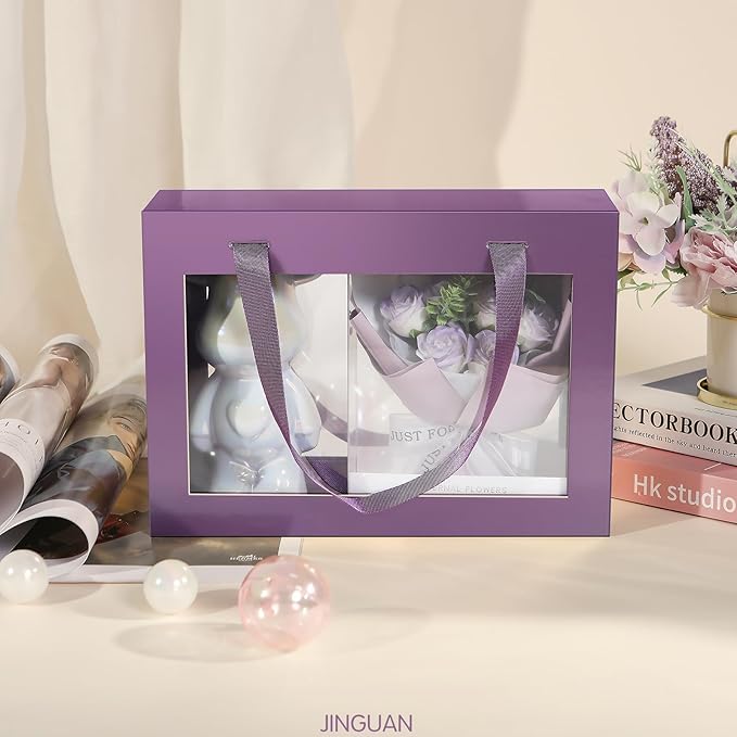 5 Purple Gift Boxes with Windows, Clear Magnetic Gift Boxes for Presents, Bridesmaid Proposal Boxes (11x8x3.2 Inches)