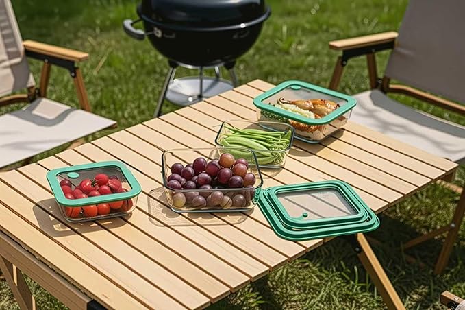 Crispa Teal Glass Food Storage Containers with Silicone Lids, 100% Plastic-Free, Leakproof Airtight, Microwave/Freezer Storage Containers/Glass Meal Prep Containers 4-Pack 21oz & 37oz