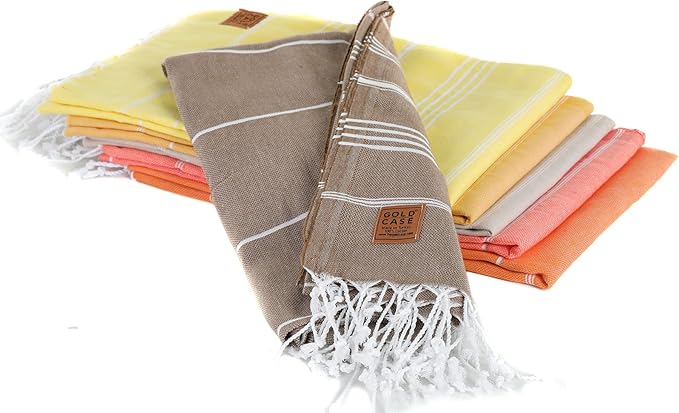 Gold CASE LYCIA Turkish Beach Towel Set of 6 – 100% Cotton Turkish Beach Towels Bulk 70 x 38'' – LYCIA Oversized, Quick Dry & Sand Free Beach Towel – Lightweight Towels Set in Tones of Yellow