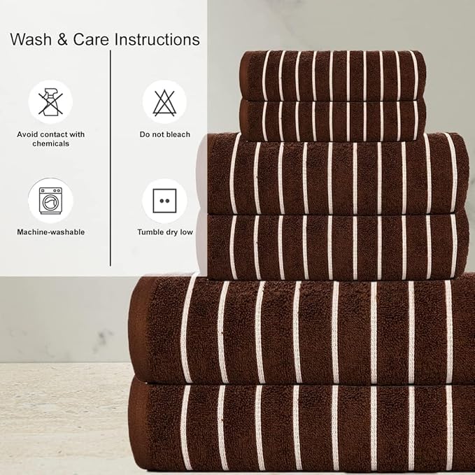 CASA COPENHAGEN Ecstatic 6 Pieces Towel Set- Brown, 600 GSM 2 Bath Towel 2 Hand Towel 2 Washcloth, Designed in Denmark Made of Soft Egyptian Cotton for Bathroom, Kitchen & Shower