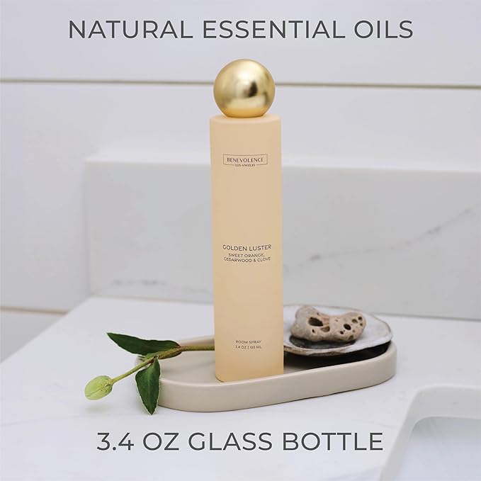 Orange, Cedarwood & Clove Room Spray | Benevolence LA Golden Luster | 3.4oz | Home, Pillow & Linen Fragrance Spray | Low VOC, No Alcohol | Holiday & Christmas Gift for Her | Malibu Sands Collection