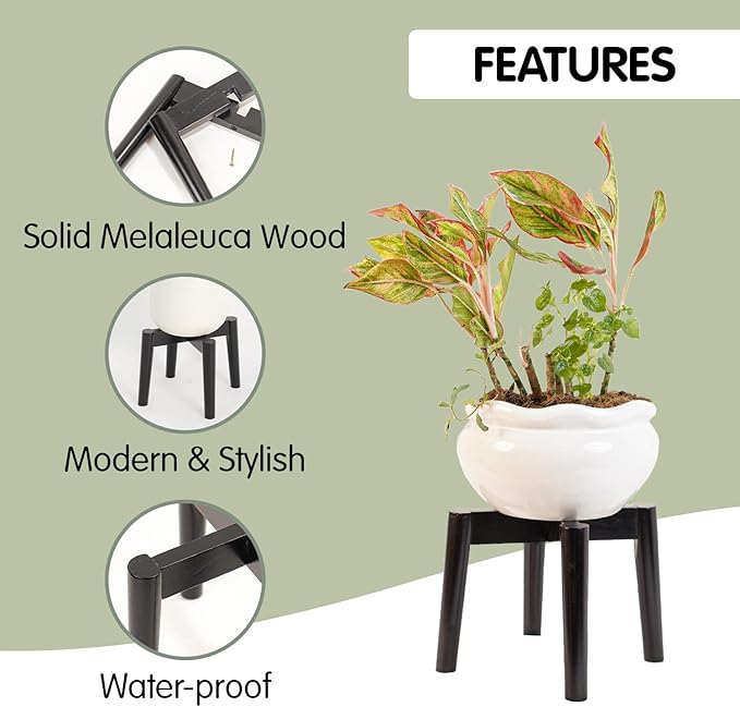 Wood 7.5" x 9.8" Plant Stand Indoor Outdoor, Wooden Single Floor Plant Pot Holder, Natural Plant Stand, Assembly Required (Excluding Potted Plants)