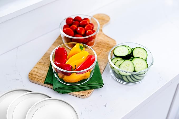 DURA LIVING 6-Piece Glass Food Storage Containers Set (3 Containers + 3 BPA-Free Lids) | 2-Cup, Leakproof | Microwave, Freezer, Oven & Dishwasher Safe | Ideal for Meal Prep & Pantry Organization