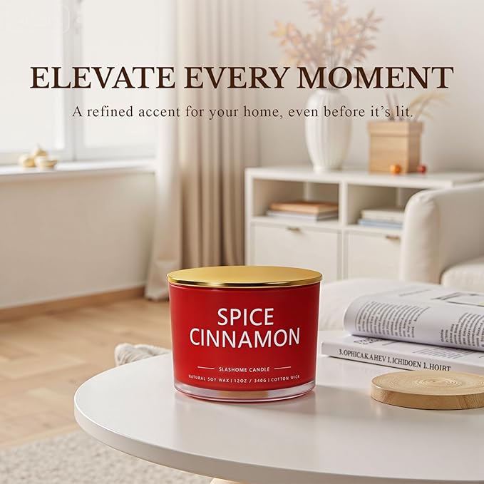Cinnamon Spice Fall Candle, Large 3 Wick 12oz Luxury Candle, Elegant Autumn Gift for Women & Men, 60+ Hour Burn Time & Non-Toxic, Cozy Fall & Halloween Home Decor