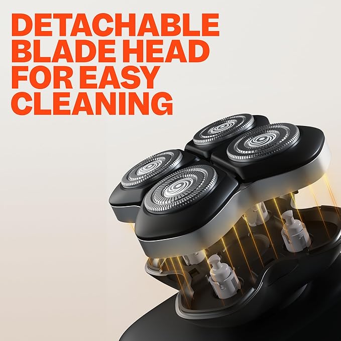 Freebird FlexSeries Pro Electric Head & Body Shaver - Mens Cordless Rechargeable Wet/Dry Skull Bald Head Back & Groin Waterproof Razor with Rotary Blades, Clippers, Nose Trimmer, Brush, Massager