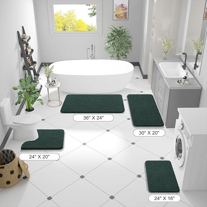 OLANLY Bathroom Rugs 59x24, Extra Soft Absorbent Chenille Bath Rugs, Rubber Backing Quick Dry, Machine Washable Bath Mats for Bathroom Floor, Tub and Shower, Home Decor Accessories, Blackish Green