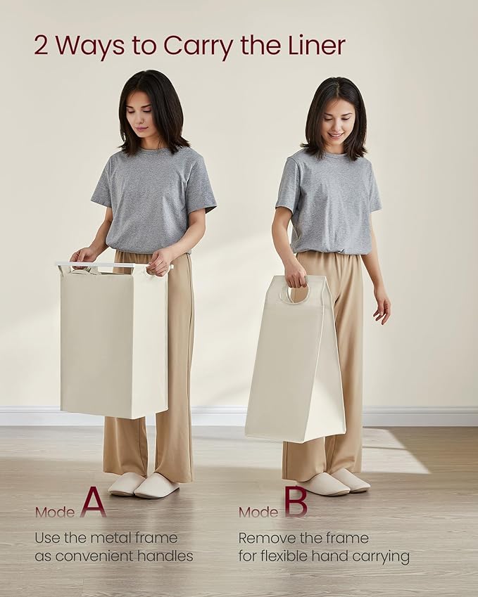 VASAGLE Laundry Hamper, Laundry Basket, Laundry Sorter with 4 Pull-Out and Removable Bags, Shelf, Metal Frame, 4 x 10.6 Gallons (40 L), 45.7 x 13 x 28.4 Inches, Cream White and Cloud White UBLH401W01