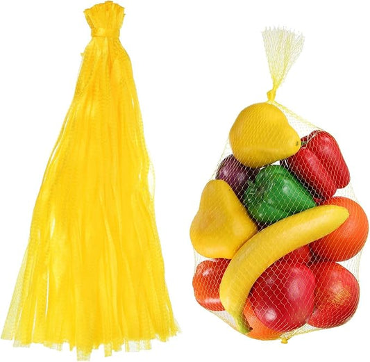 uxcell 100PCS Reusable Mesh Produce Bags, 23.6 Inches Egg Hatching Bags Washable Breathable Fruit Net Stretchable Mesh Netting Storage for Seafood Vegetable Onion Grocery Shopping, Yellow