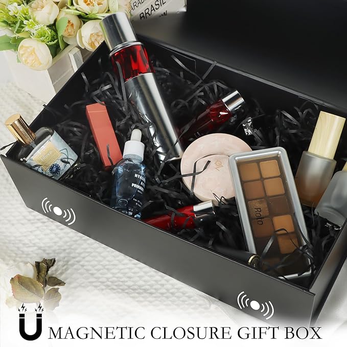 Black Gift Box with Magnetic Lids 13.8x8.3x4.4 in, Large Bridesmaid Groomsman Proposal Boxes, Rectangle Storage Box 5 Pack