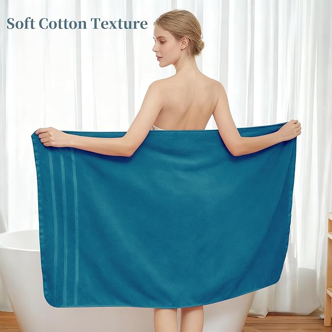 Cotton Bath Towel – Large 30x60 Inches, Soft, Thick & Absorbent Towel for Bathroom, Spa, or Home Use (Blue, 4 Pack – 30"x60")