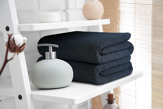 BIOLINEN Luxury 100% Cotton Bath Towels – Ultra Soft, Highly Absorbent, Quick-Dry – Premium Quality for Home, Spa & Hotel (Black, 30x60)