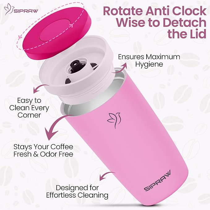 Travel Coffee Mug Tumbler, Reusable Iced Coffee Hot Coffee Cup, Double Wall Insulated Thermal Stainless Steel Material, Gift for Women Men, Perfect for Camping Travelling, 12 oz, Pink