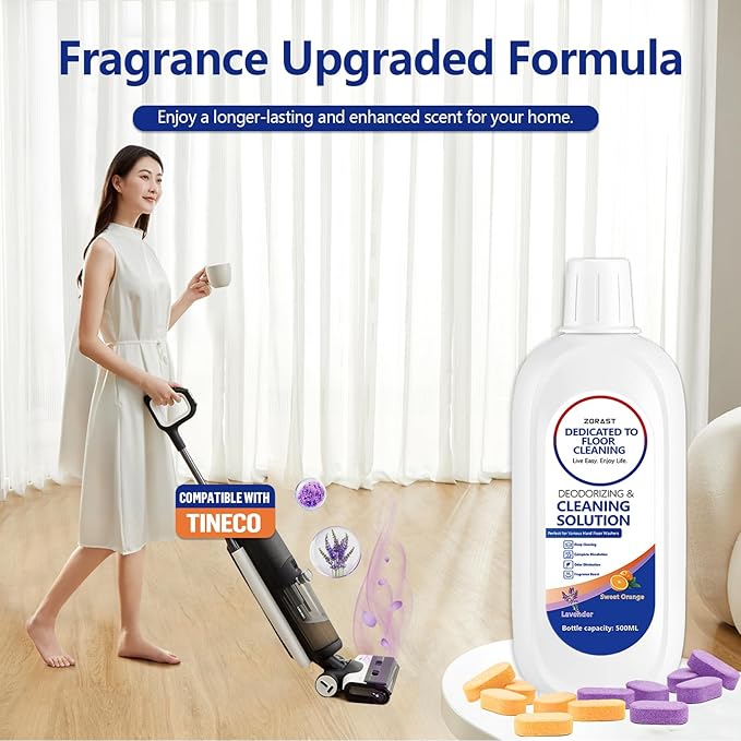 Floor Cleaning Solution, 12PCS Lavender & Sweet Orange Scent Cleaning Tablets Compatible with Tineco Wet/Dry Vacuum, Deep Cleans Low Foam Formula for All Hard Floors
